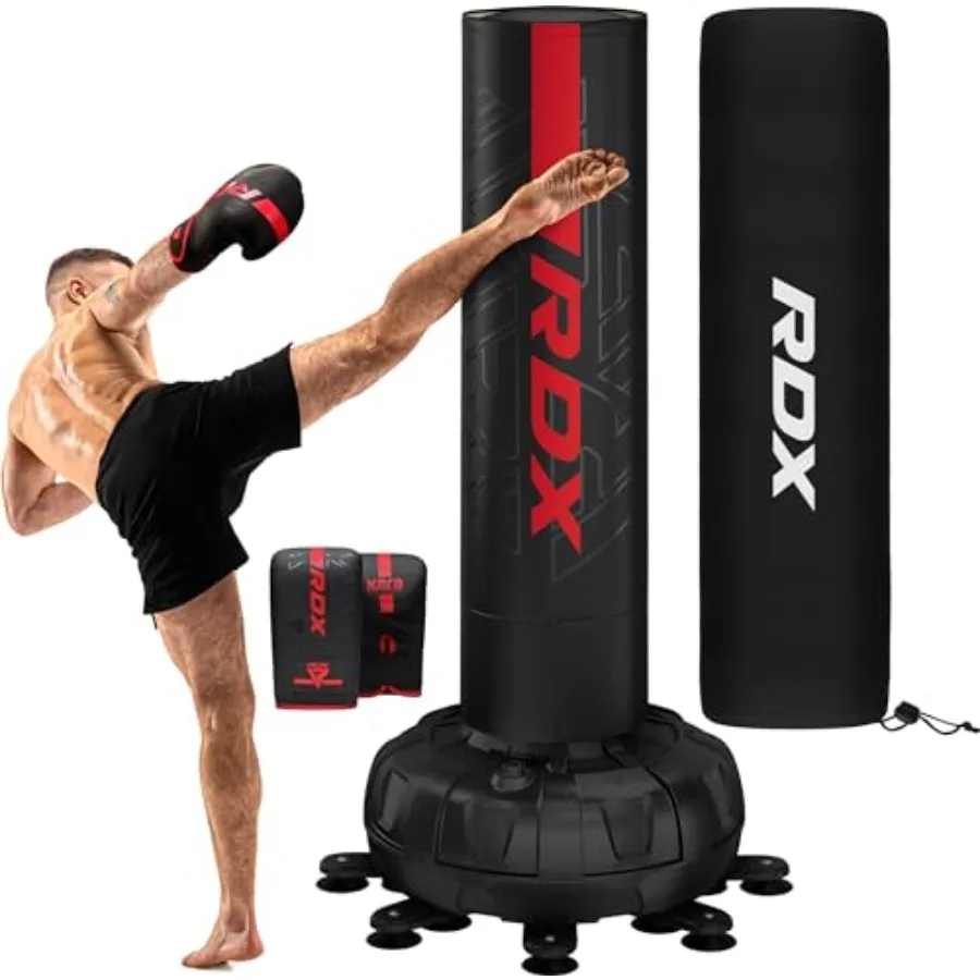 

Напольный боксерский мешок XXL (до 150 кг) с чехлом и перчатками, 72 дюйма, для взрослых, тяжелый, на пьедестале, черный, с 17 присосками и 8 удлинителями
