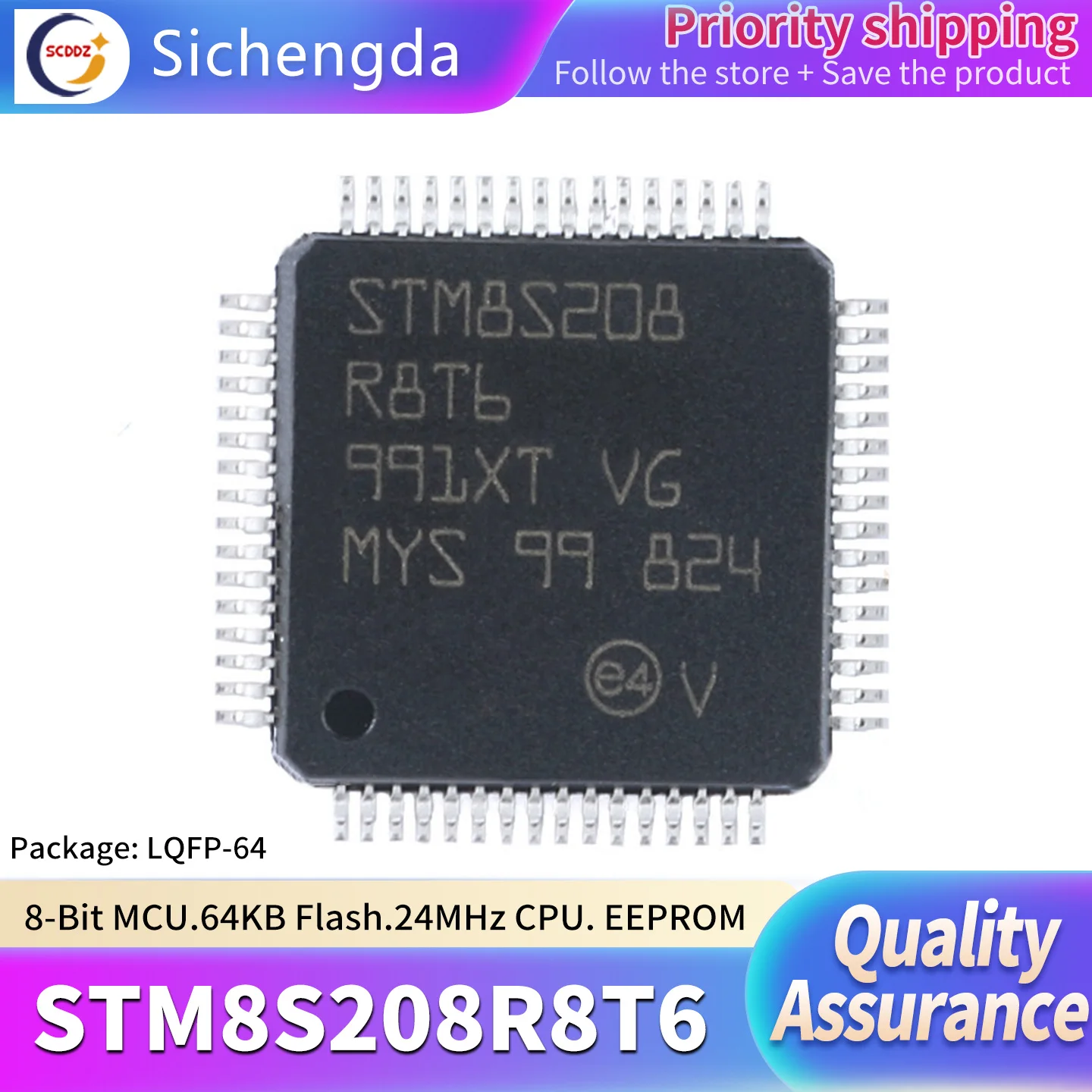 Original genuine STM8S208R8T6 LQFP-64 24MHz 64KB flash memory 8-bit microcontroller MCU