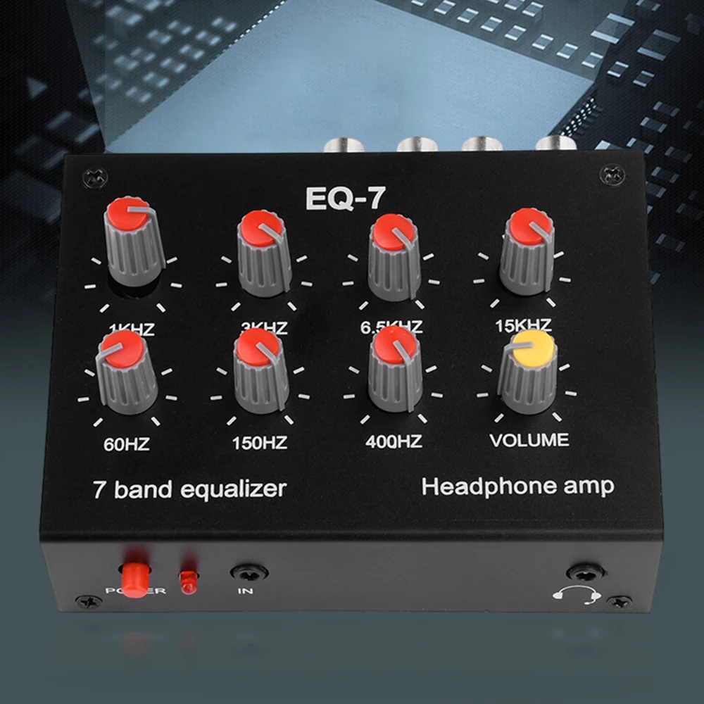 DC5V-12V Audio EQ-7 Audio Signal Preamplifier 7 Band Equalizer Adjust High School Bass Sound Phone Computer Headphone Amplifier