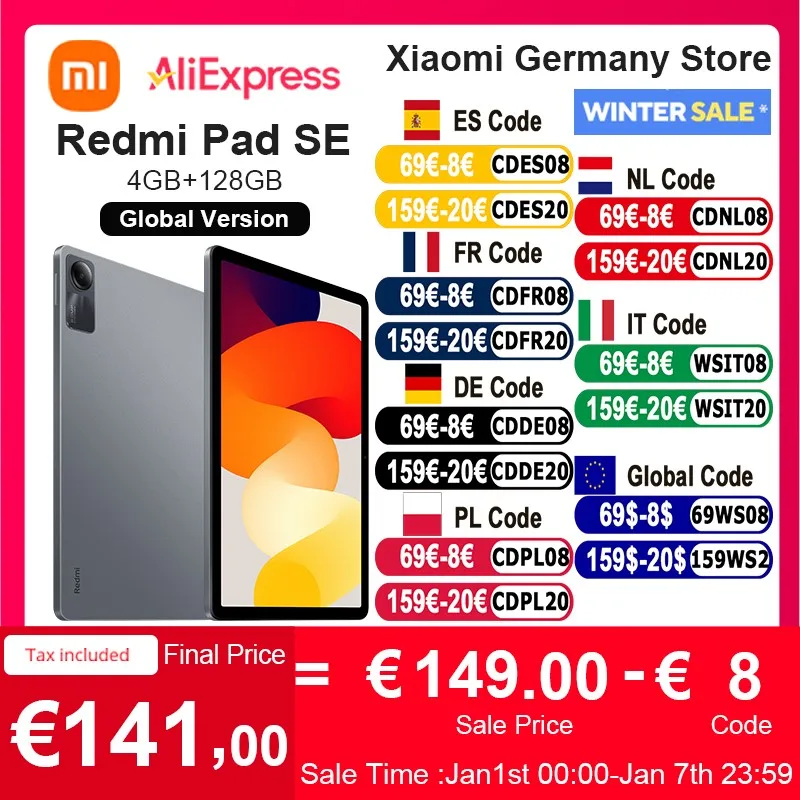 Global Version Xiaomi Redmi Pad SE Mi Tablet 128/256GB Large Battery Snapdragon®680 Quadspeakers Dolby Atmos®11 