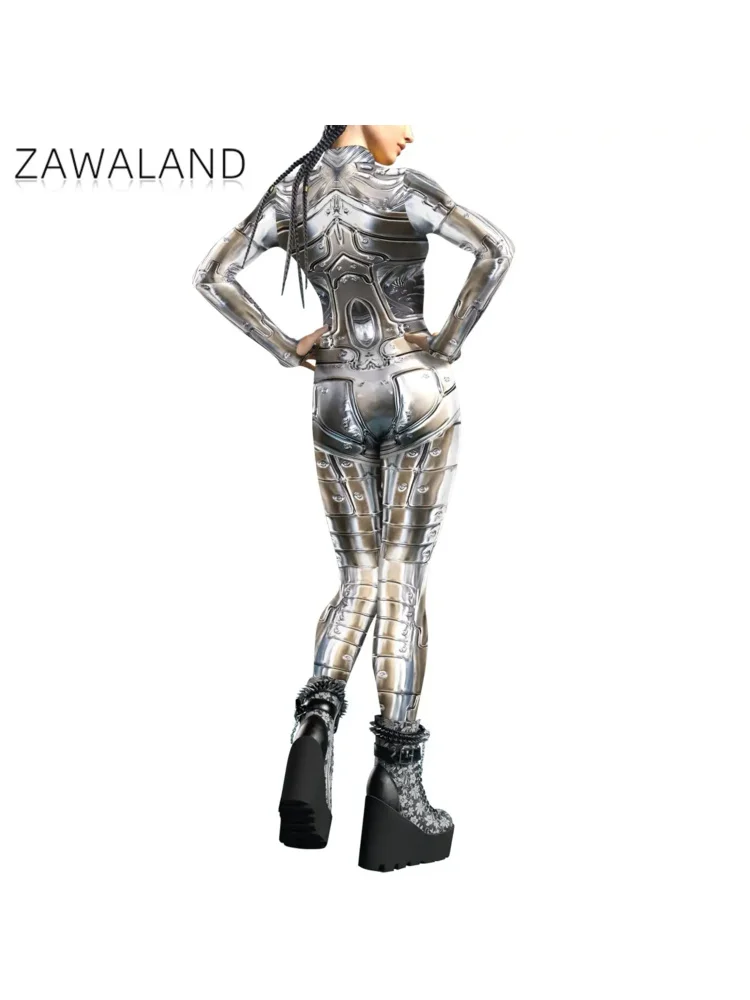 Cosplay Punk Robot Adult Women Jumpsuit Clothing Colorful Texture Print Zentai Bodysuit Thumb Sleeves Costume Halloween Outfit