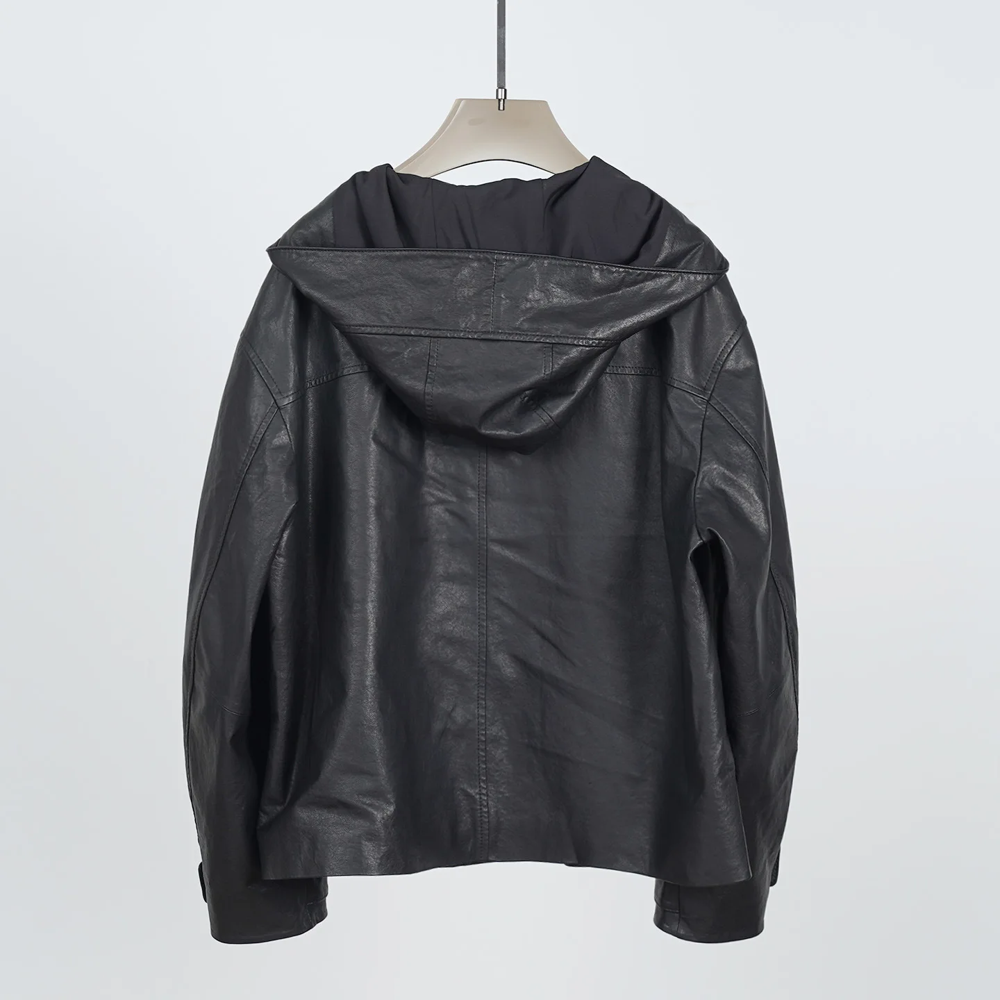 سترة نسائية بغطاء للرأس من جلد الغنم على طراز خندق لأزياء الخريف/الشتاء