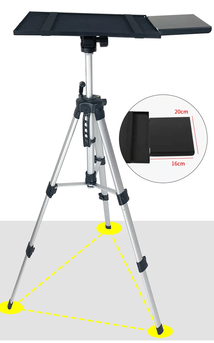 Hot Selling Lightweight Metal Tripod Stand With Phone Clip Mouse Tray Laptop Projector Holder