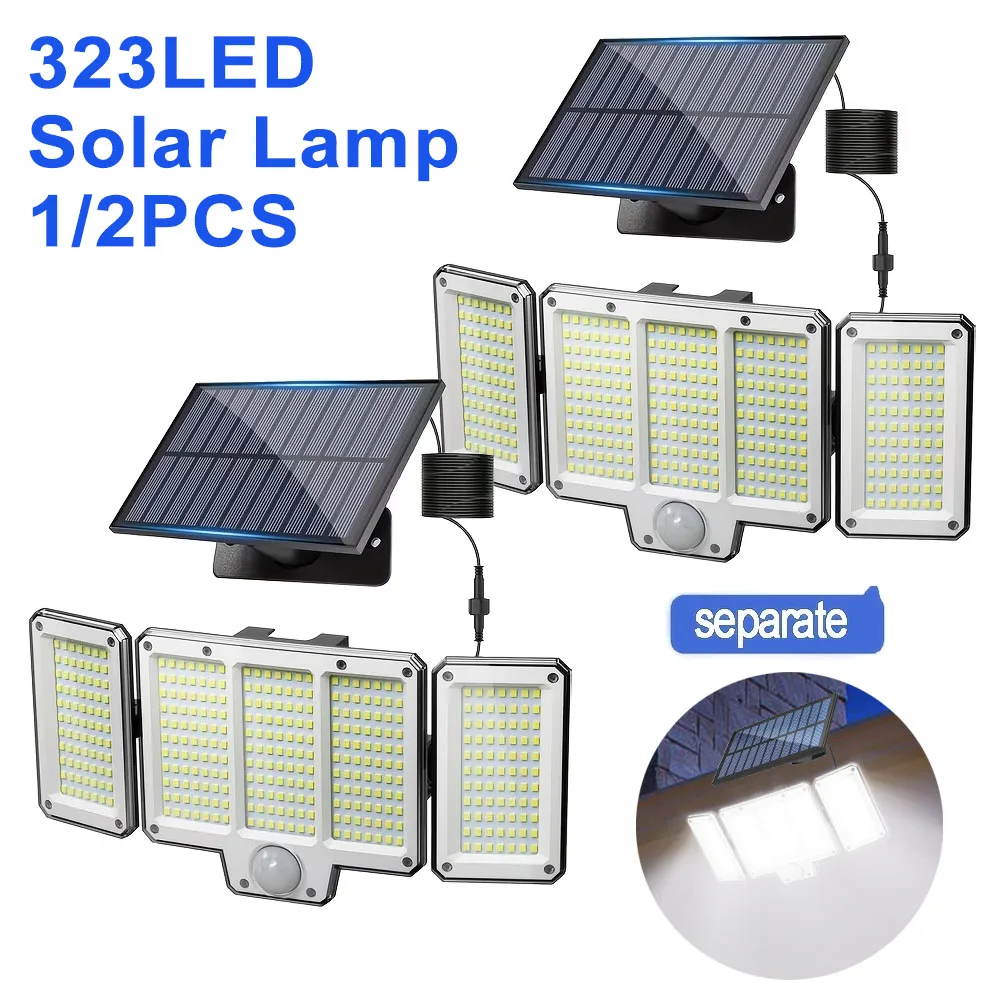 

1/2PCS 3 Side Solar Motion Sensor Lamp, Split Panels Outdoor Solar Security Wall Lamp, 3 Modes, IP65 Waterproof for Garden Yard