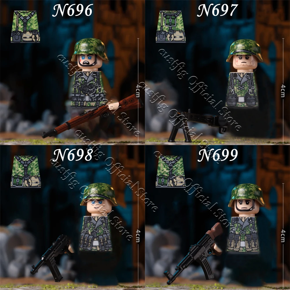 Military Army German Soldier Figures Building Blocks Spring Camouflage Warrior Infantry Arms Accessories Gun DIY Bricks Boy Toys