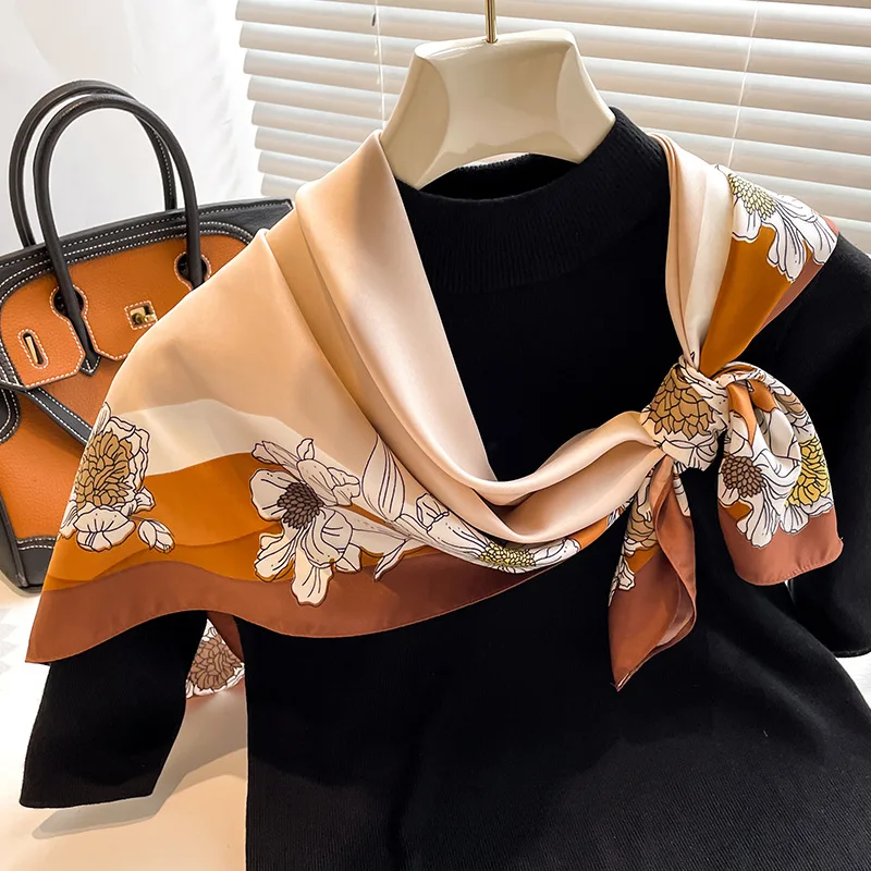 90*90cm Square Silk Scarf Women Fashion Print Neck Hair Hand Kerchief Bandana Shawl Neckerchief Hairband Ribbon Foulard Headband