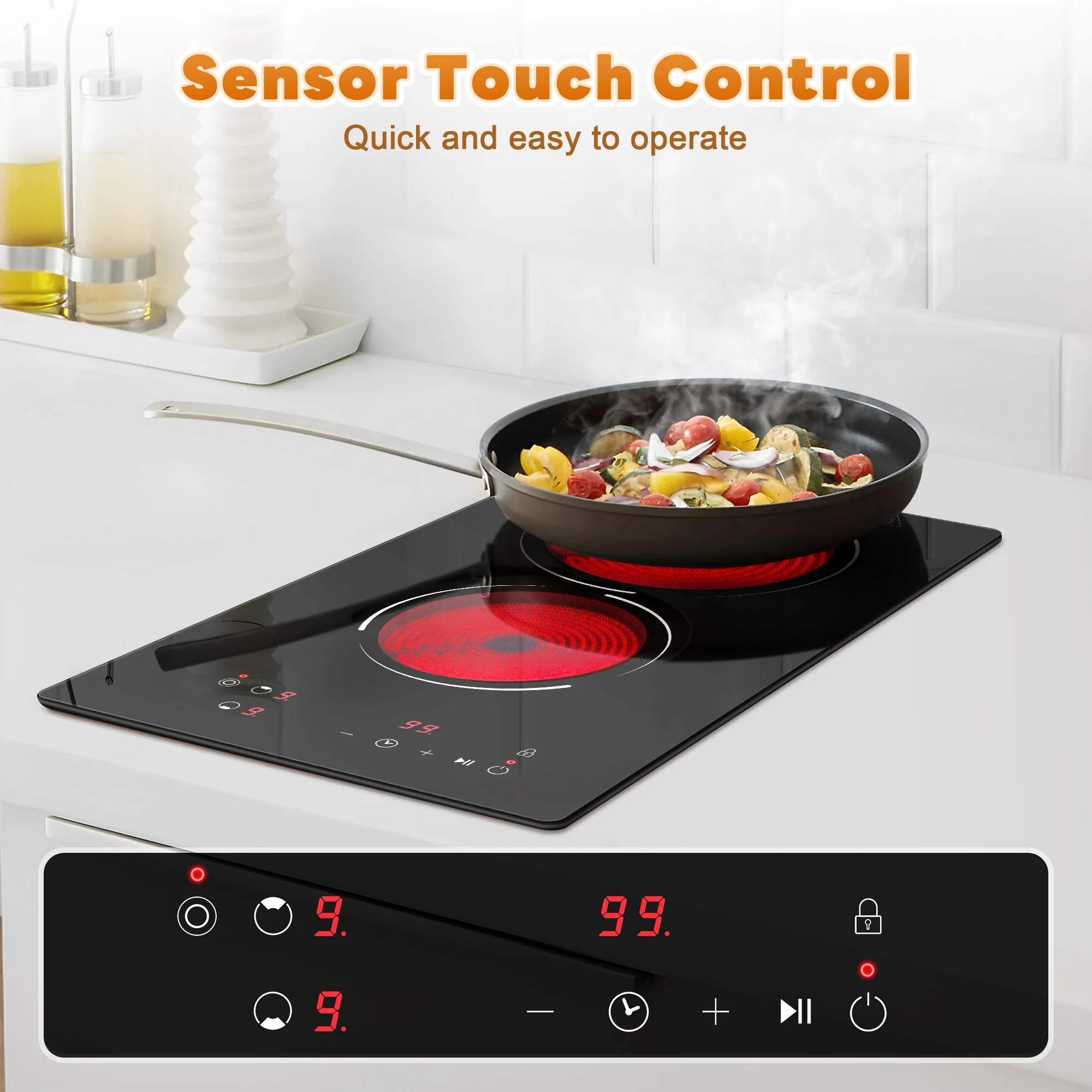12" 2 Burner Electric Cooktop 1800W, 110V Plug-in, Dual-Ring, Touch Control, Child Lock view 6