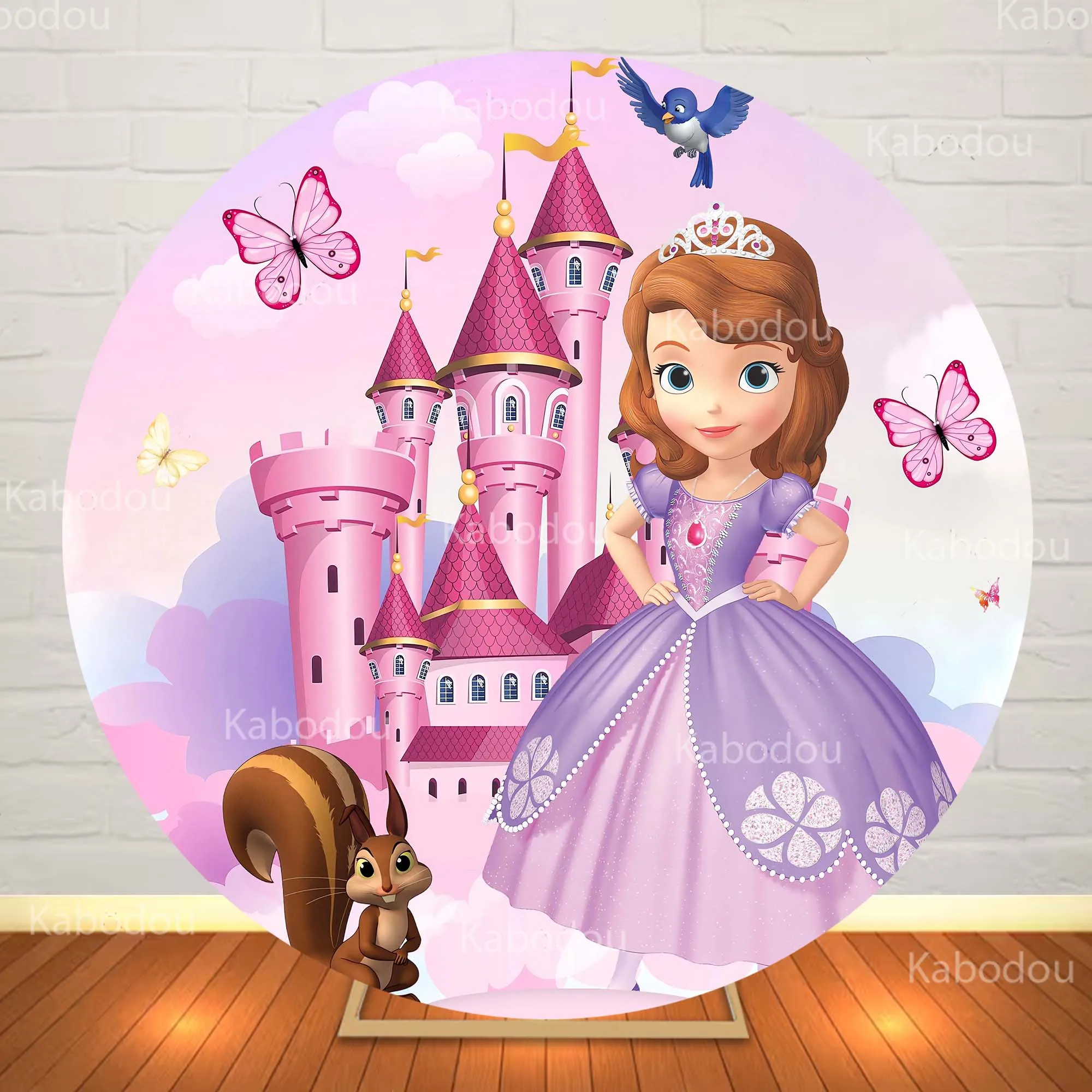 The Sofia First Backdrop Round Birthday Party Baby Shower Photography Background Decor Cylinder Cover for Photo Booth