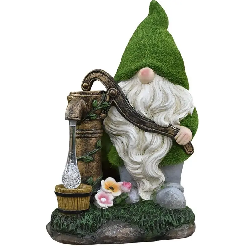EYFL-Solar Decorative Light, Solar Garden Decoration Resin Statue Green Hat Dwarf Garden Statue