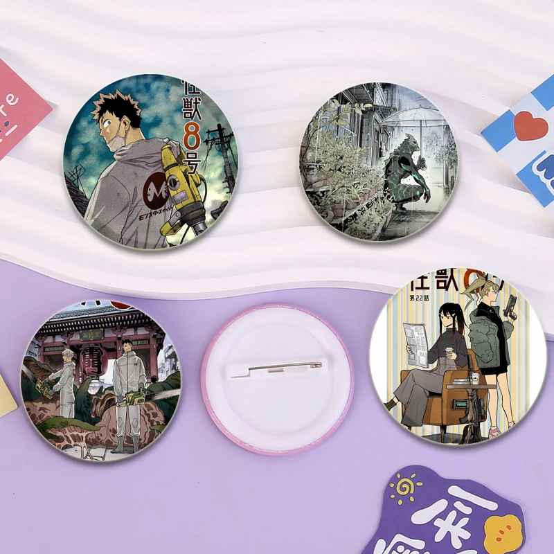 Anime Button Pins Kaiju No. 8 Cartoon Badge 32/44/58mm Round Creative Brooches for Backpack Jewelry Accessories Handmade Gifts