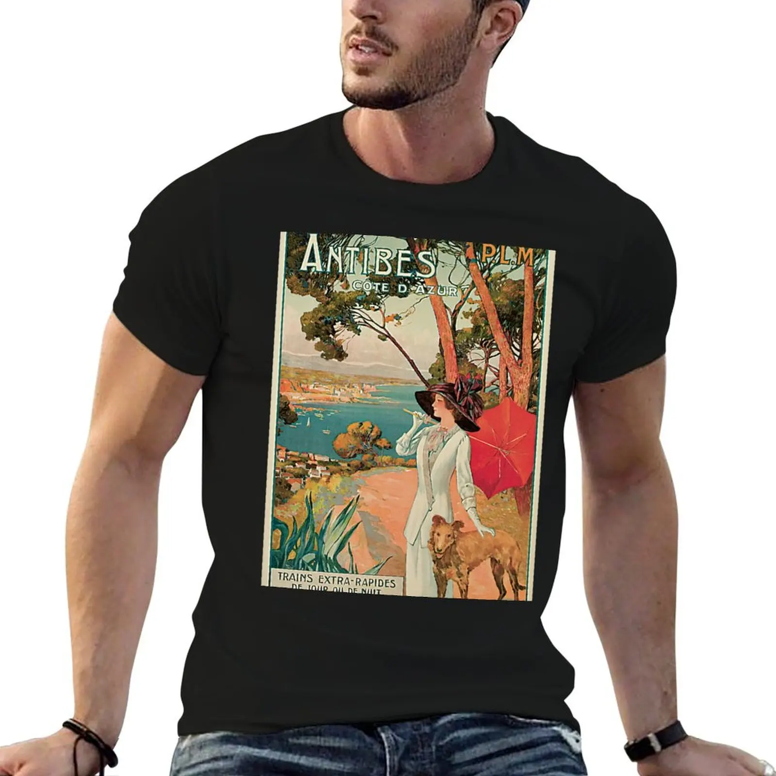 Vintage Antibes French Riviera Cote d'Azur ad T-Shirt t shirts cotton 100% t shirt man plain funny t shirts cotton T-shirt