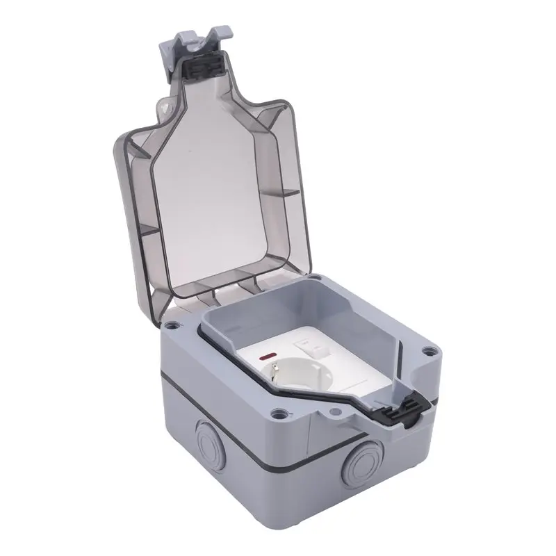 A74E-IP66 Outdoor Extension Lead 16A Rainproof Charging Socket Outdoor Socket Waterproof Box With Independent Switch(EU Plug)