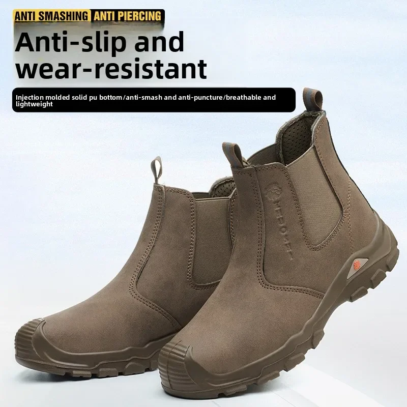 Men Women Steel Toe Safety Chelsea Boots Splash Proof Leather Kevlar Midsole Anti Puncture Slip on Work Footwear Drop Shipping