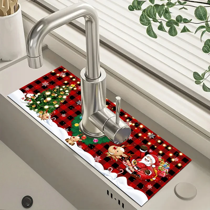 Christmas Kitchen Diatomaceous Earth Mat, Faucet Absorbent Mat Home Bathroom Kitchen Countertop Accessories Christmas Decor 2024