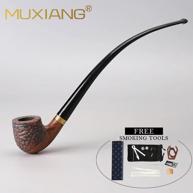 

MUXIANG-Rosewood Enchased Tobacco Pipe, 3mm Filter, Long Handle, Reading Stem, Churchwarden Smoking Pipe with 10 Tool Kit,