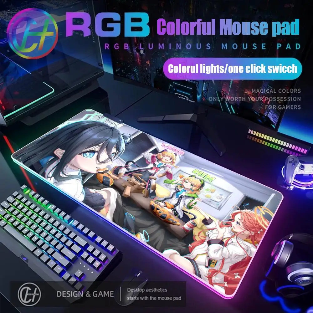 

Коврик для мыши Game Blue Archive RGB Коврик для игровой мыши Настольный коврик HD Gamer Большой светодиодный светильник XXL Коврики для мыши ПК Компьютерный ковер