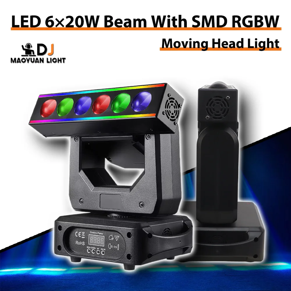 

MYDJ LED 6X20W RGBW луч с подвижной головкой и апертурой, стробоскопический эффект, ось XYZ, бесконечное вращение DMX512 для DJ Disco Club Bar