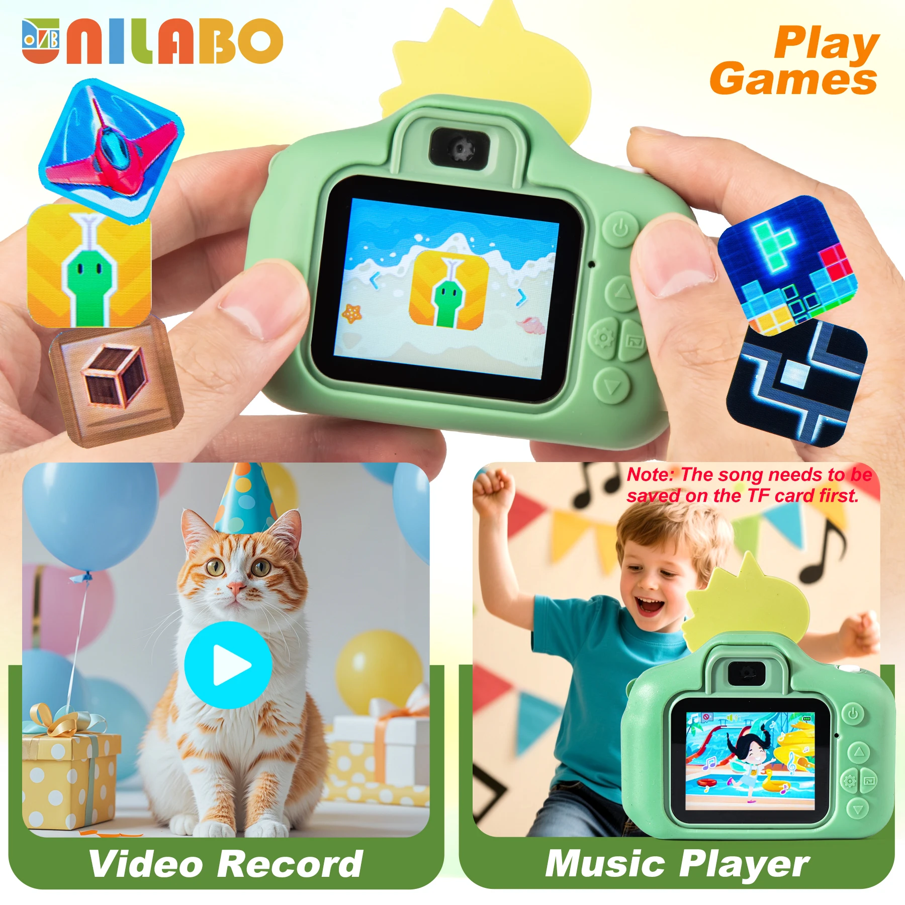 Ulepsz aparat do selfie dla dzieci, kamera wideo HD dla dzieci z miękkim pokrowcem z kreskówek, idealne prezenty festiwalowe z kartą SD 32 GB