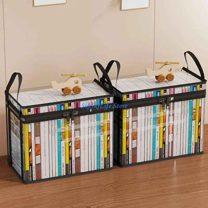 E65E Clear Plastic Book Container with Handle For School Office Library Organization