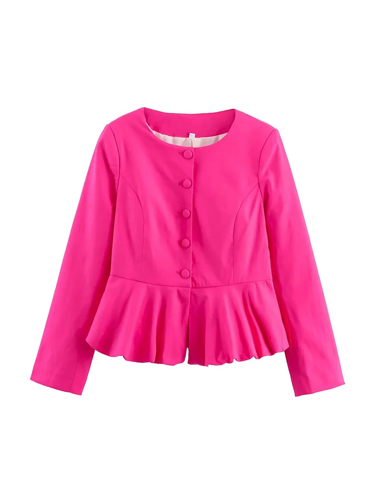 

European style new women's fashion versatile temperament short skirt round neck long sleeve suit jacket