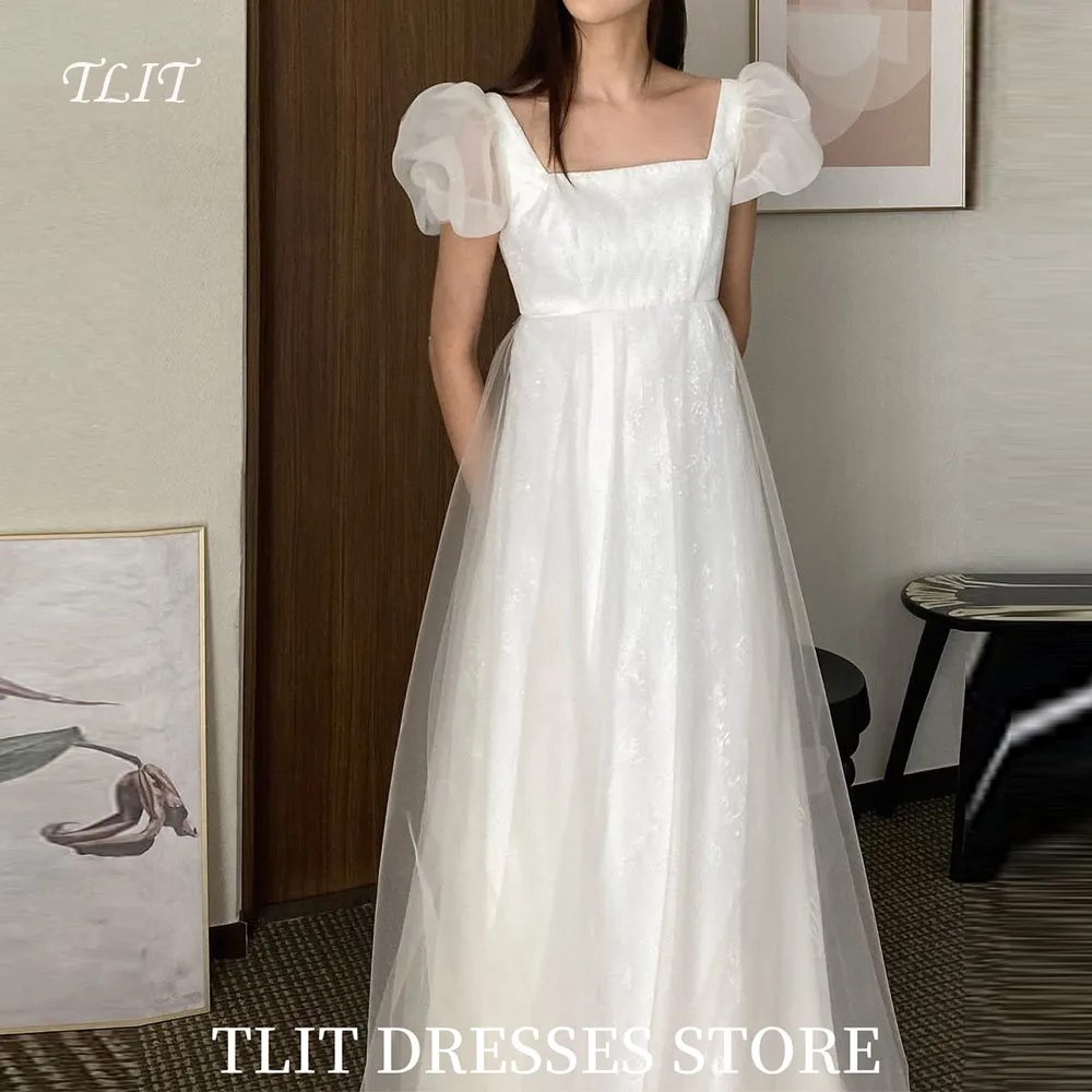 

TLIT Elegant White Tulle Evening Dress Korea Wedding Dress Photo Shoot Square Collar Prom Gowns Customized Floor-Length Gowns