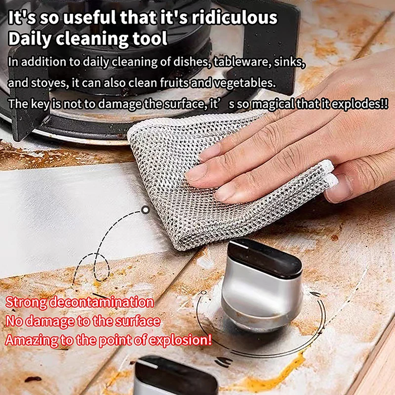 Steel Wire Dishcloth Non-stick Oil Wipes Kitchen Stove Pots Pans Dishes Coffee Stains Cleaning Wipes Dishcloths