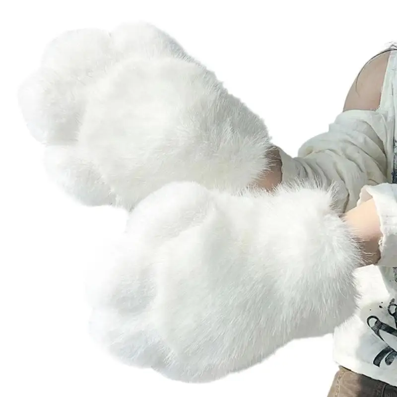 Soft Furry Handwear Rabbit Look Gloves Pair for Holiday Looks Stage Uses Casual Wear and Gift Outfit Ideas 6XDA