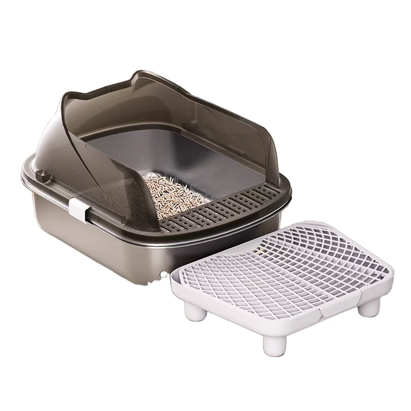 

Extra Large Splash-Proof Open Type Cat Bedpan Box Stainless Steel with Plastic PP for Small Kittens Features Toilet Function