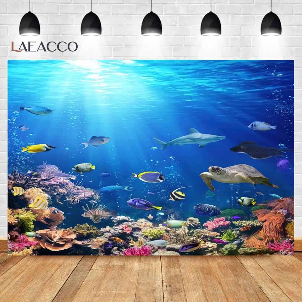 Ocean World Undersea Fish Coral Aquarium Photography Background Kid Birthday Party Decor Banner Portrait Background Photo Studio