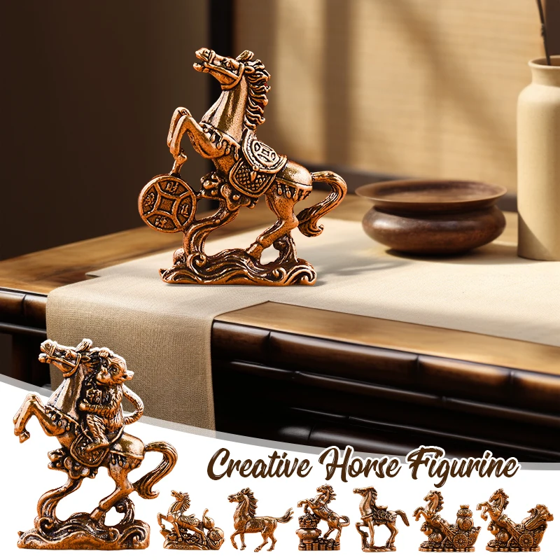 

Zodiac Animal Figurines Miniatures Brass Horse Statue Ornaments Lucky Feng Shui Mini Desktop Ornament Copper Crafts Collections