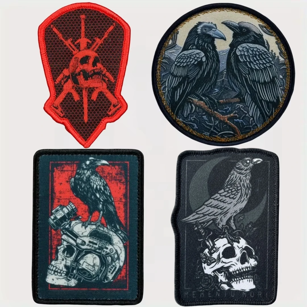 Night Vision Skull Crow Tactical Morale Badge Military Armband Warrior Printed HookLoop Patch Memento Mori Backpack Sticker