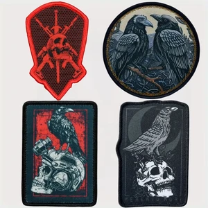 Lencana Moral Taktis Tengkorak Gagak Penglihatan Malam Stiker Ransel Memento Mori Patch Pengait Dicetak Prajurit Ban Lengan Militer Stiker Ransel 8 patch band metal penjualan terbaik - №