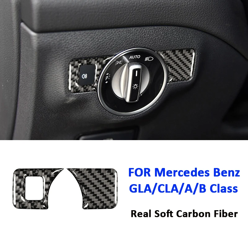 

Carbon Fiber Car Headlight Switch Control Knob Panel Trim Frame Interior Decoration Sticker For Mercedes Benz GLA CLA A B Class