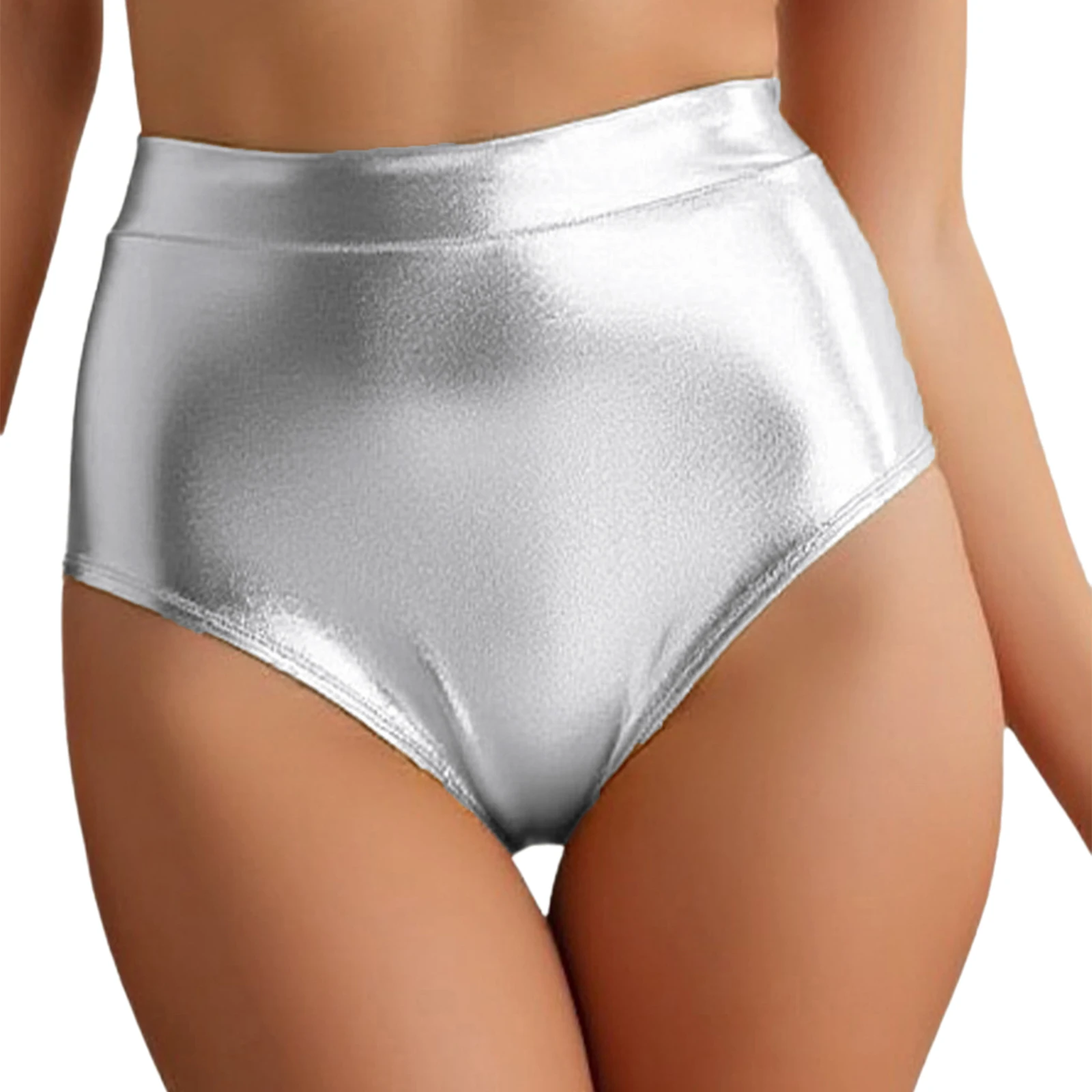 Pantaloncini da ballo per ginnastica con bottino metallico da donna adulta Cintura elastica Pantaloni caldi lucidi per pole dance Festival musicale Sport Yoga