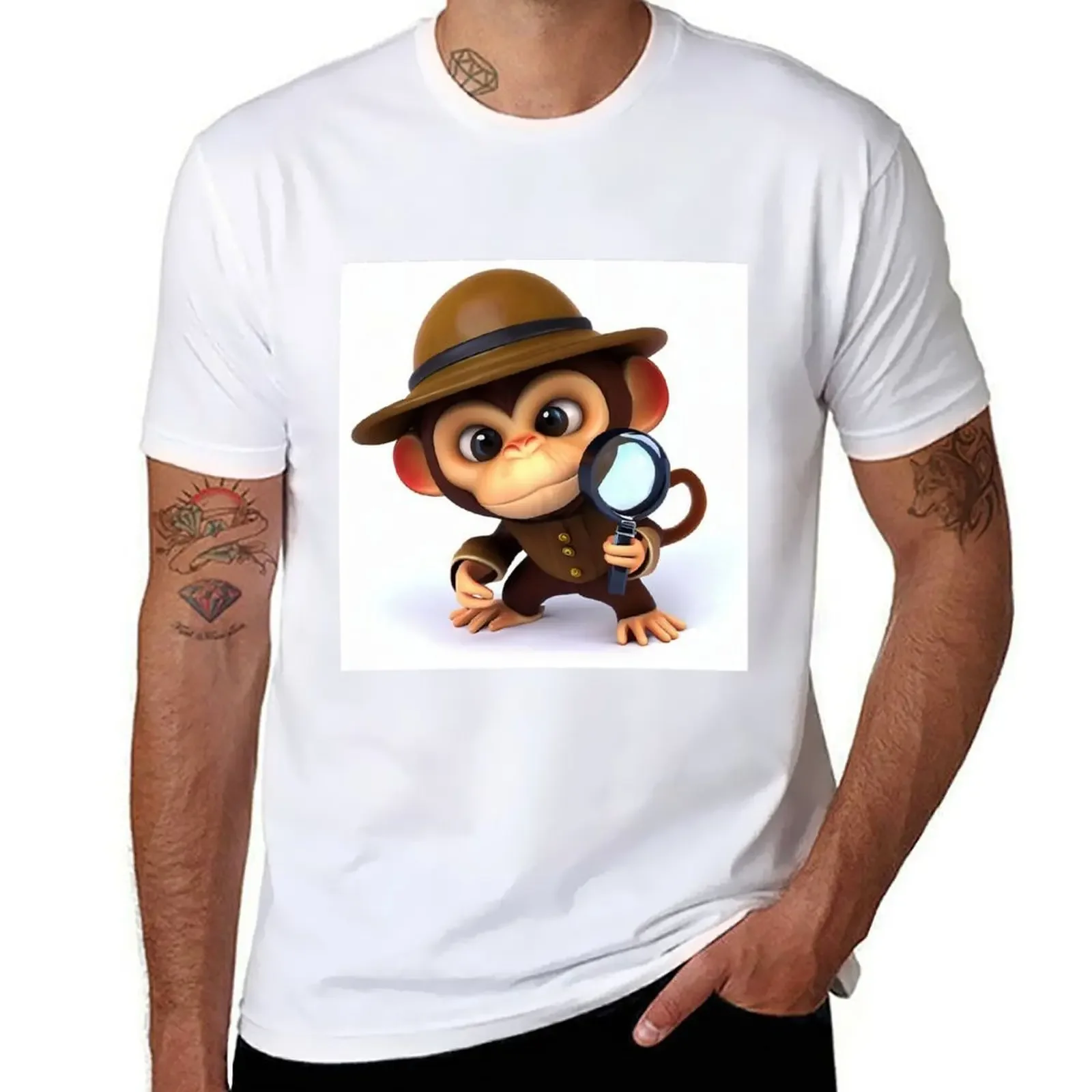 Short Sleeve Cotton heavyweight Informal Hot Sale Round Collar Detective Monkey T-shirt tops cute tops mens t shirt streetwear