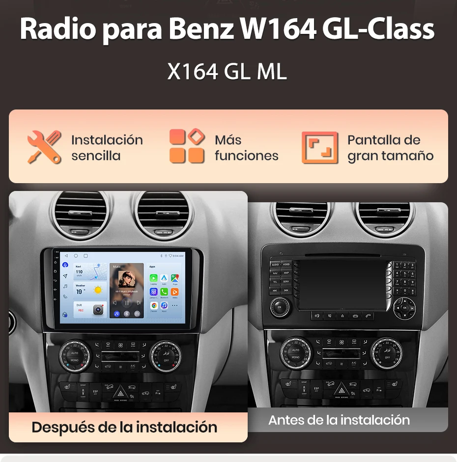Junsun Radio VozAI für Benz M-Klasse W164 GL-Klasse X164 ML GL Kabelloses CarPlay AndroidAuto Autoradio 2DIN mit BT DAB+ GPS RDS – Detail 2