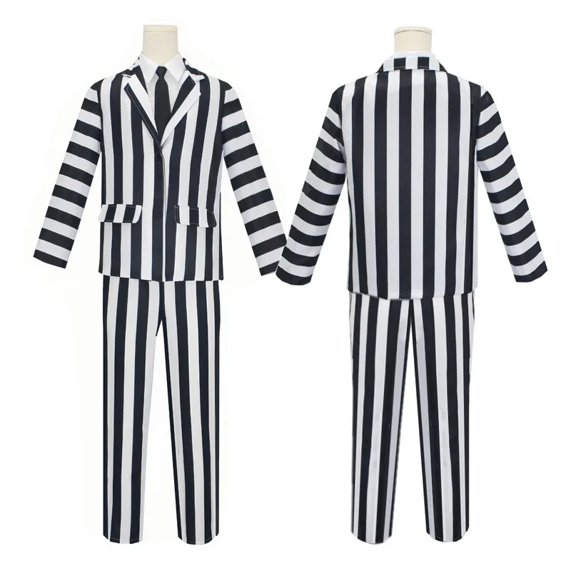 Movie Juice Cosplay Costume Black and White Stripe Jacket Shirt Pant Set Men's Adult Halloween Outfit