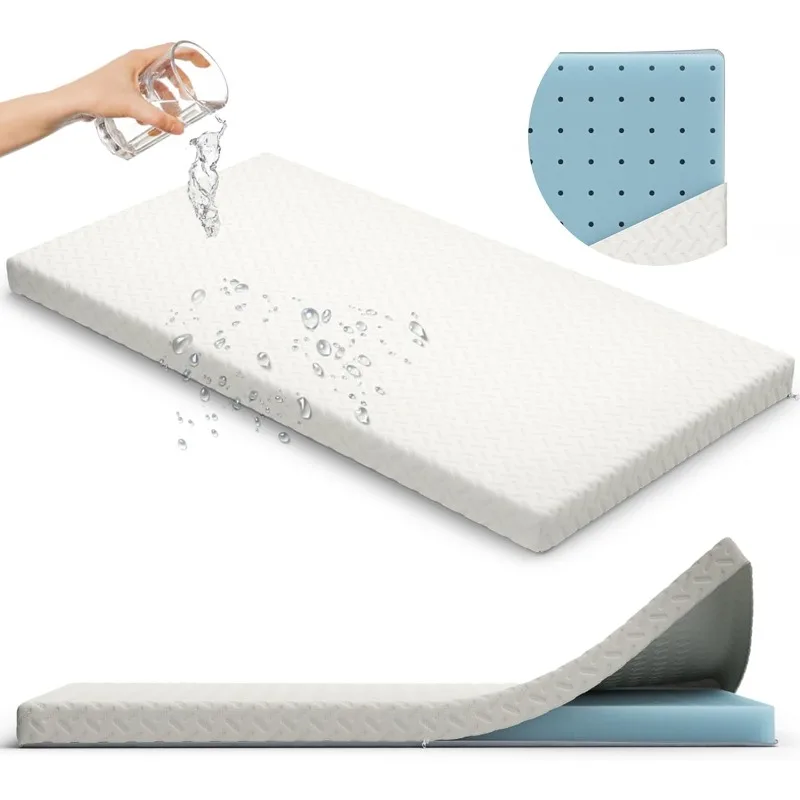 2” Crib Mattress Topper Memory Foam - Waterproof Breathable Soft Washable Cover 52” x28” x 2” Fits Standard Size Cribs