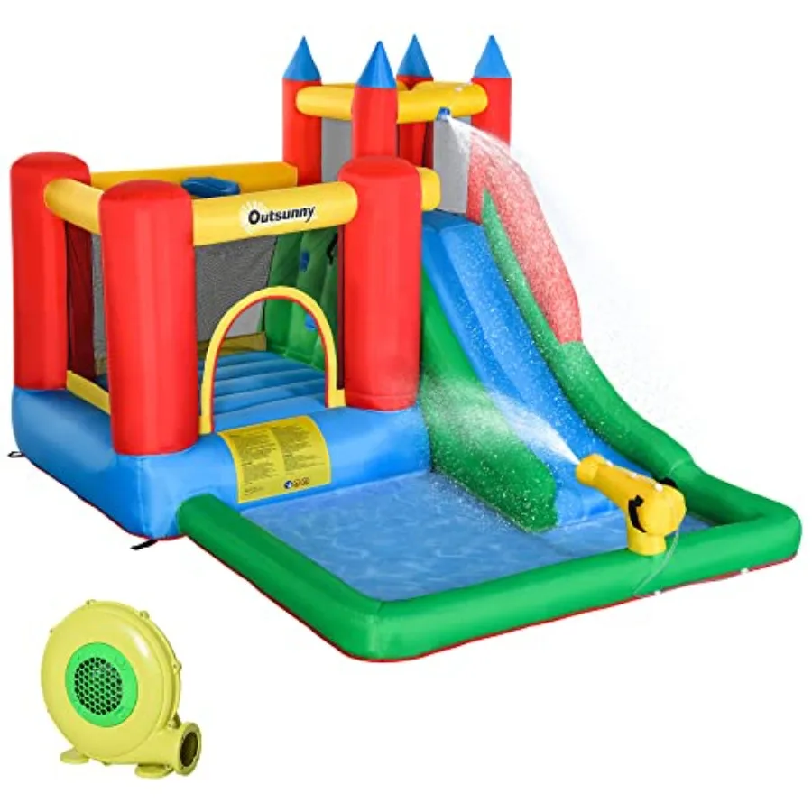 Toboggan gonflable 6 en 1 pour enfants, maison de rebond avec piscine, canon à eau, mur d'escalade, gonfleur inclus, château de saut pour enfants B