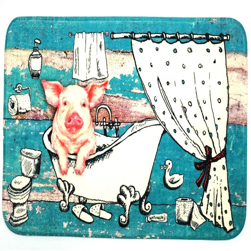 Cartoon Piggy Shower Take A Bath In The Bathroom Tub Flannel Floor Rugs Design Pig Funny Quote Soft Farmhouse Style Decor