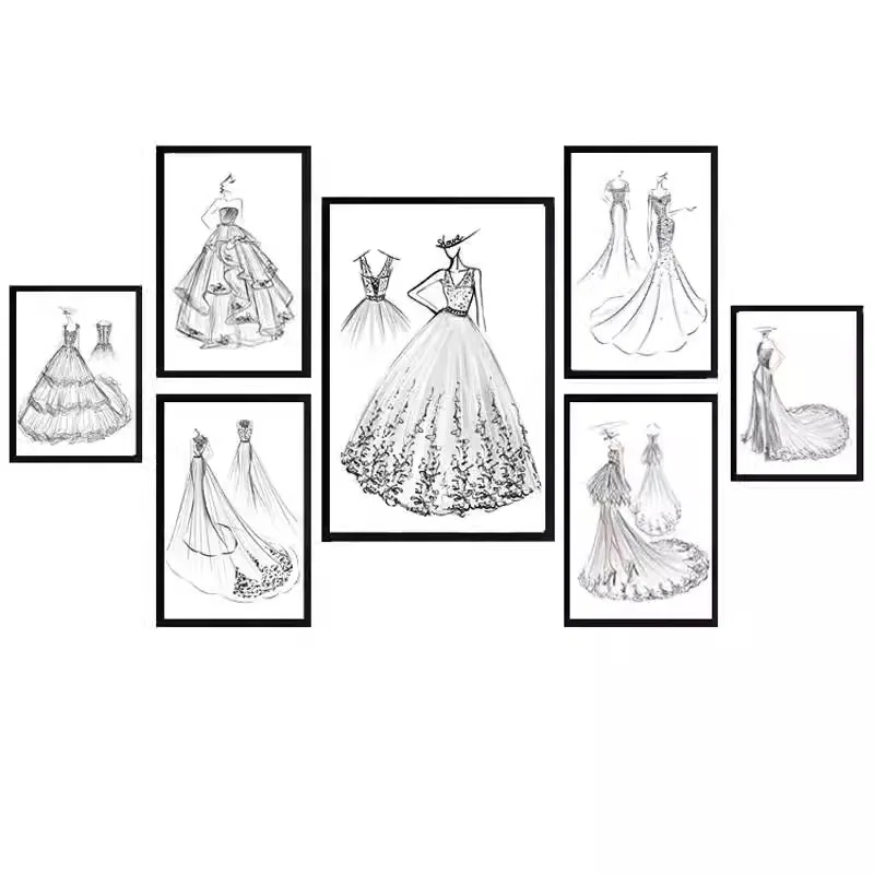 Dress hall decorative painting, wedding shop mural imitation hand-painted stick figure wedding photo studio combination clothing