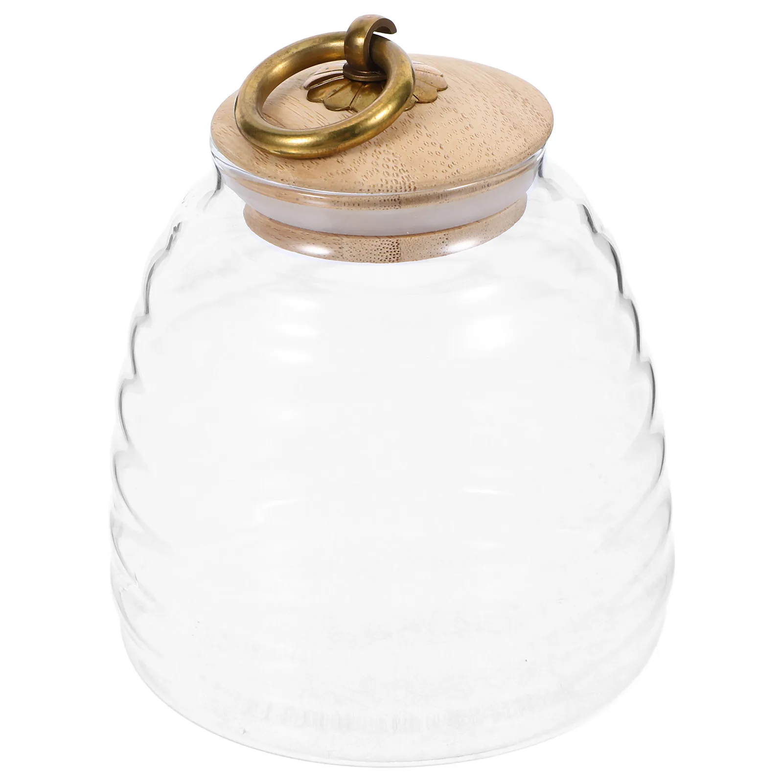 

Honey Pot Dispenser For Kitchen Home Syrup Jar Glass with Bamboo Lid Food Storage