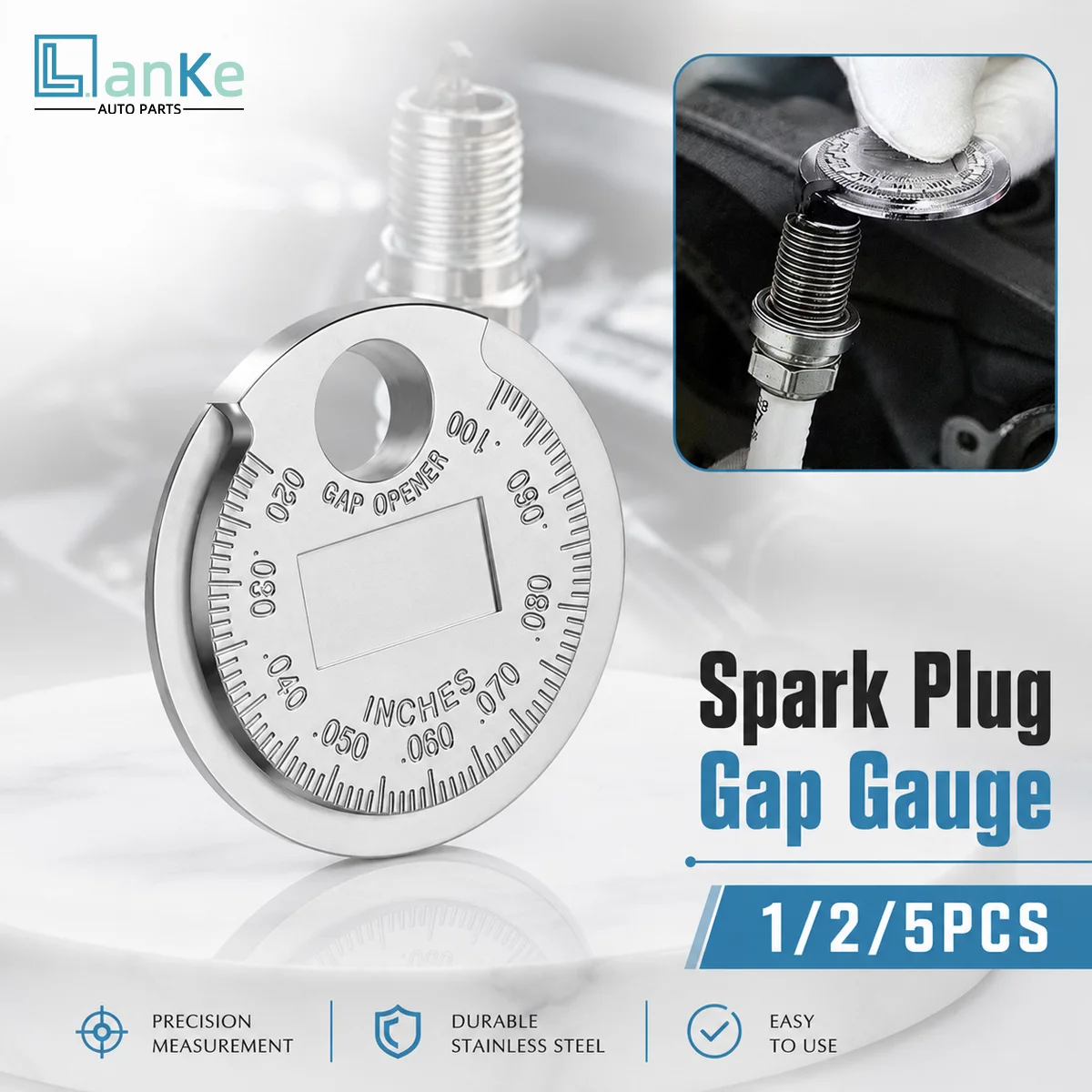 Lanke 1/2/5PCS Spark Plug Gap Gauge Tool Stainless Steel Feeler Gauge Precision Durable Measuring and Adjusting Spark Plug Gap