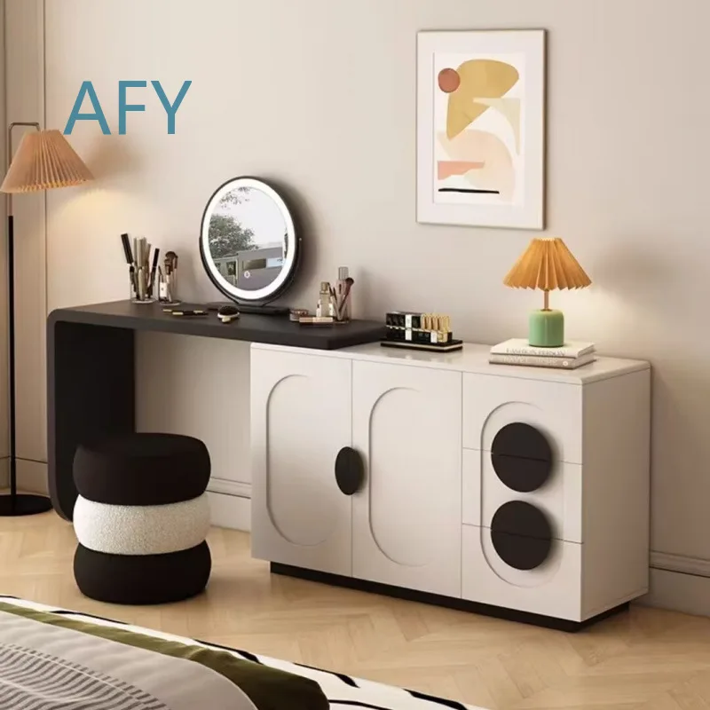 Italian Minimalist Dresser with Storage for Modern Bedroom Cream Color Makeup Table for Contemporary Home Decor