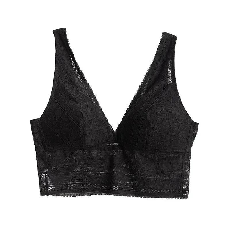 New2024 Women's Summer French Lace Vest Style Sexy and Breathable Natural Mulberry Silk Bra Without Steel Ring Back Bra