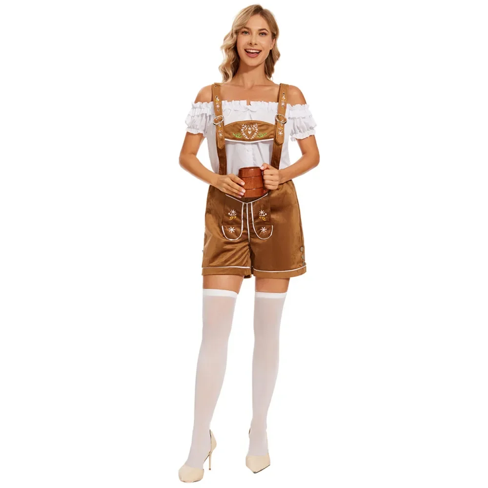 

Carnival Lederhosen Oktoberfest Costumes For Adult Women German Beer Festival Top Rompers Shorts Hat Fancy Cosplay Outfit