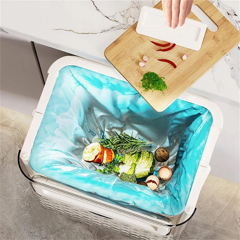 Kitchen Wall-Mounted Trash Can Foldable Hanging Household High-Value Trash Can Cabinet Hanging Trash Can, Durable Light Green