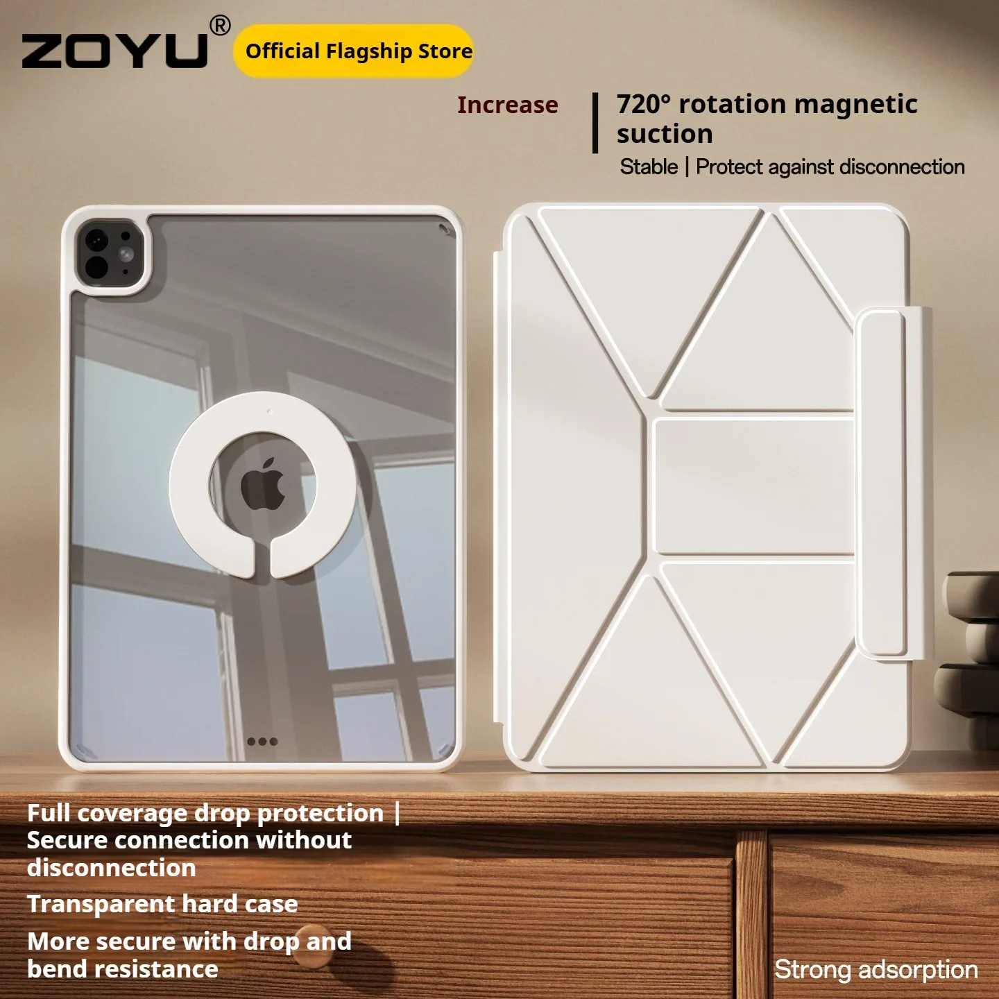 ZOYU for iPad 10/11th Increase Height Bracket Case, Magnetic Transparent Removable Cover iPad Pro 11 12.9 13 Air 4/5th mini 6/7