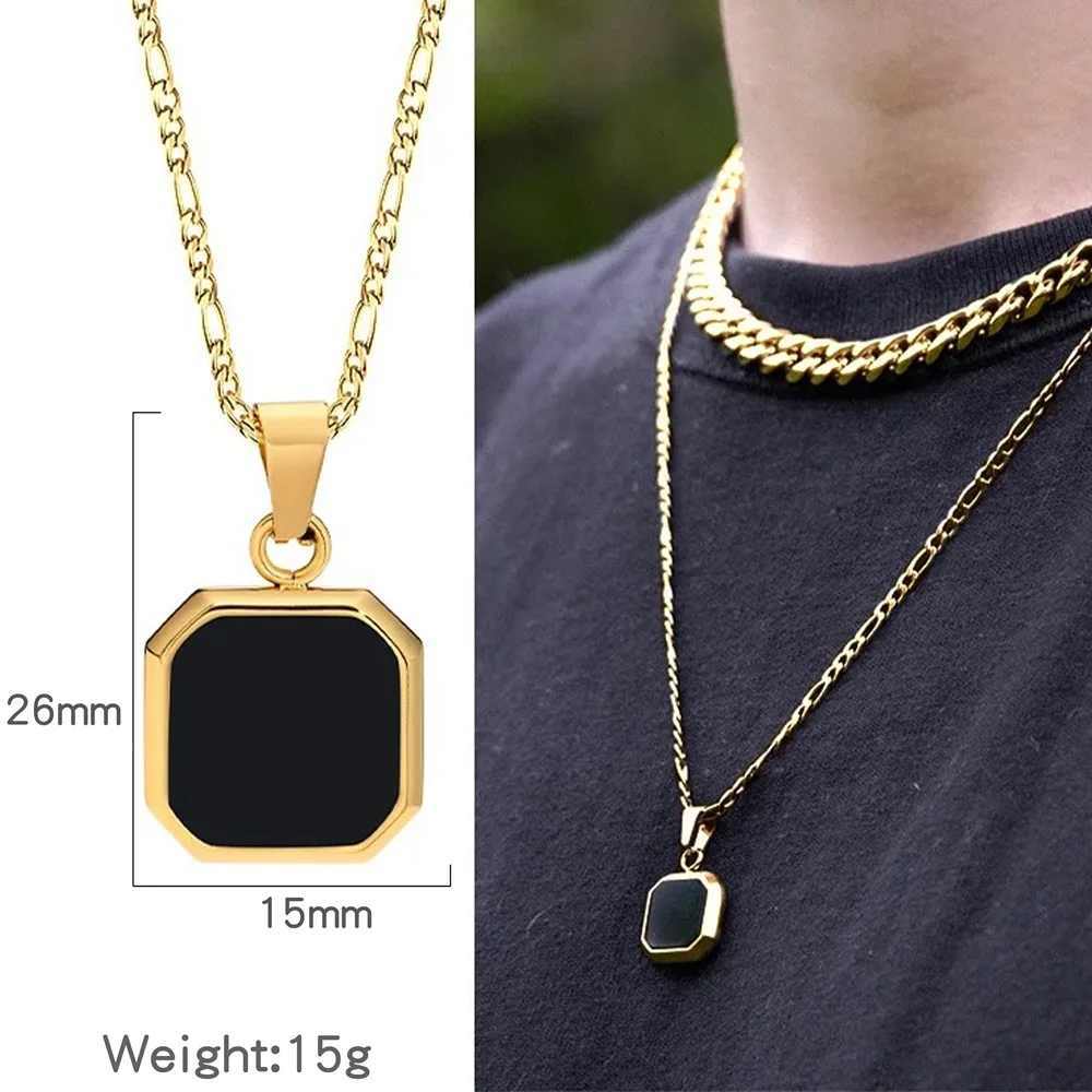 قلادة بدلاية من الفولاذ المقاوم للصدأ للرجال ، قشرة سوداء مربعة عتيقة ، سلسلة بسيطة ، مجوهرات أنيقة ، إكسسوارات الاتجاه #5