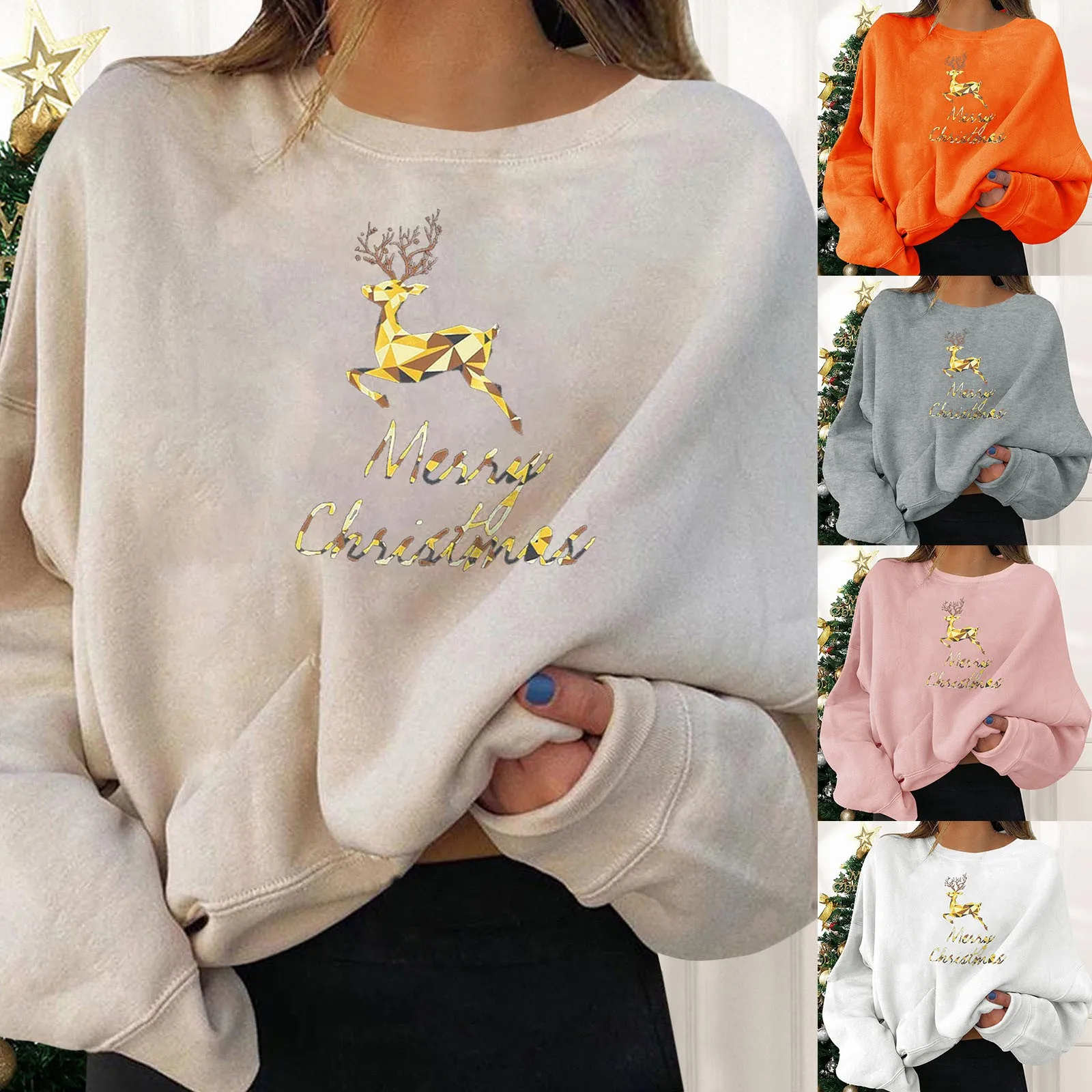 

Women's Christmas Holiday Pullovers Fun Graphic Print Crew Neck Long Sleeve Sweatshirts Cute Shirt Junior Hoodies Teen Girls